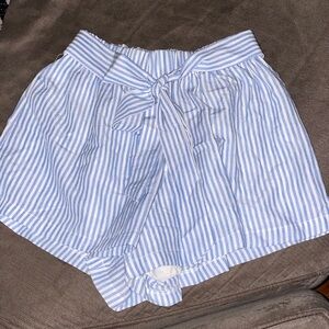 Striped High-Waist Tie-Front Women’s Shorts — Light Blue & White